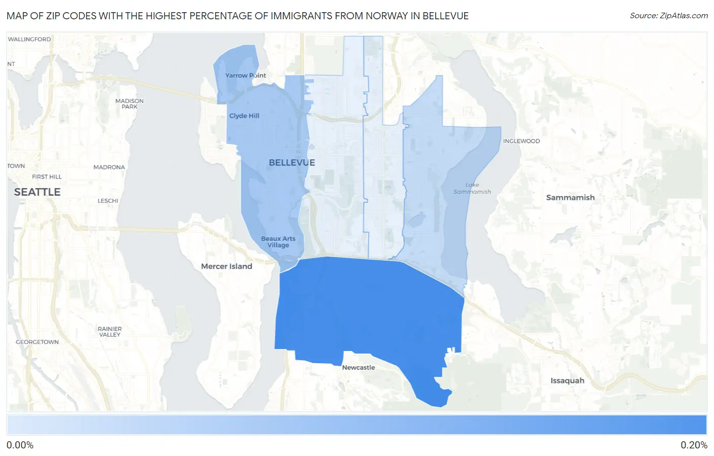 Zip Codes with the Highest Percentage of Immigrants from Norway in Bellevue Map