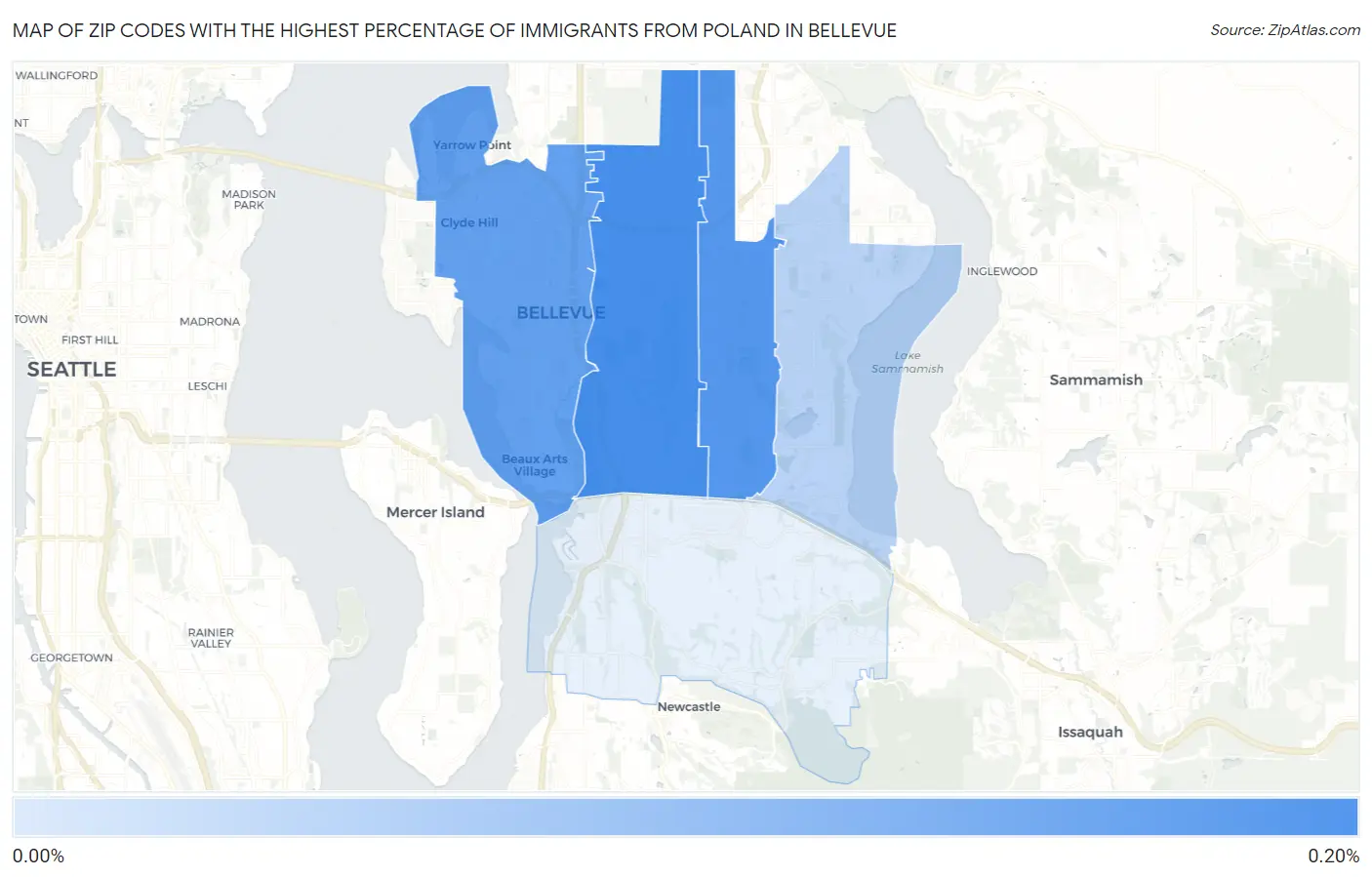 Zip Codes with the Highest Percentage of Immigrants from Poland in Bellevue Map