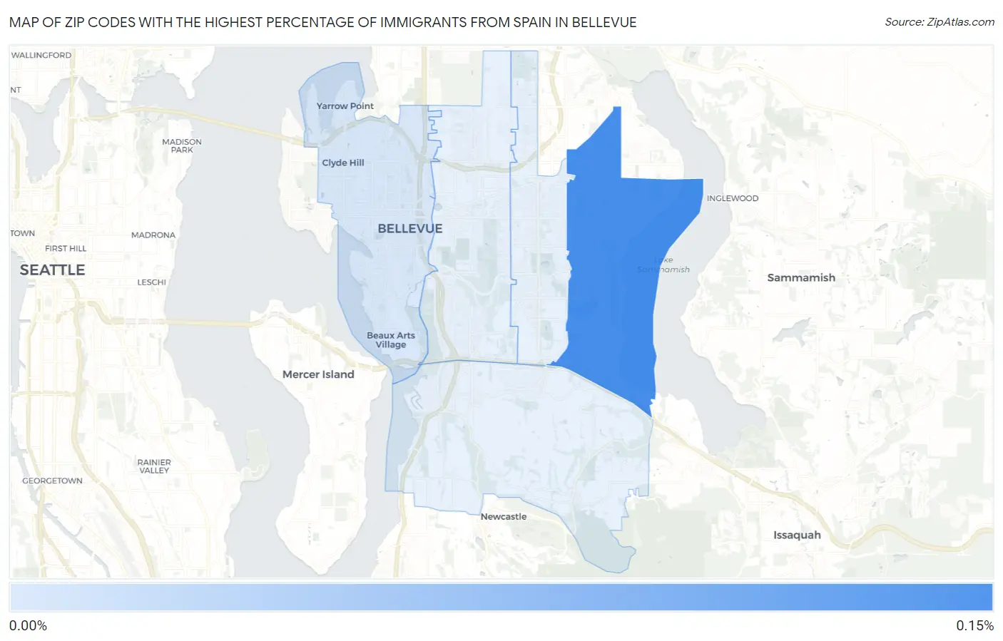 Zip Codes with the Highest Percentage of Immigrants from Spain in Bellevue Map