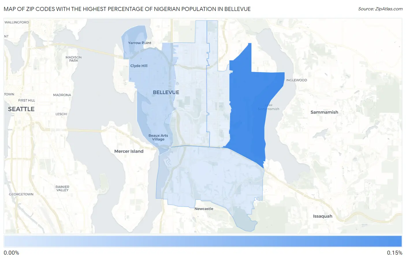 Zip Codes with the Highest Percentage of Nigerian Population in Bellevue Map