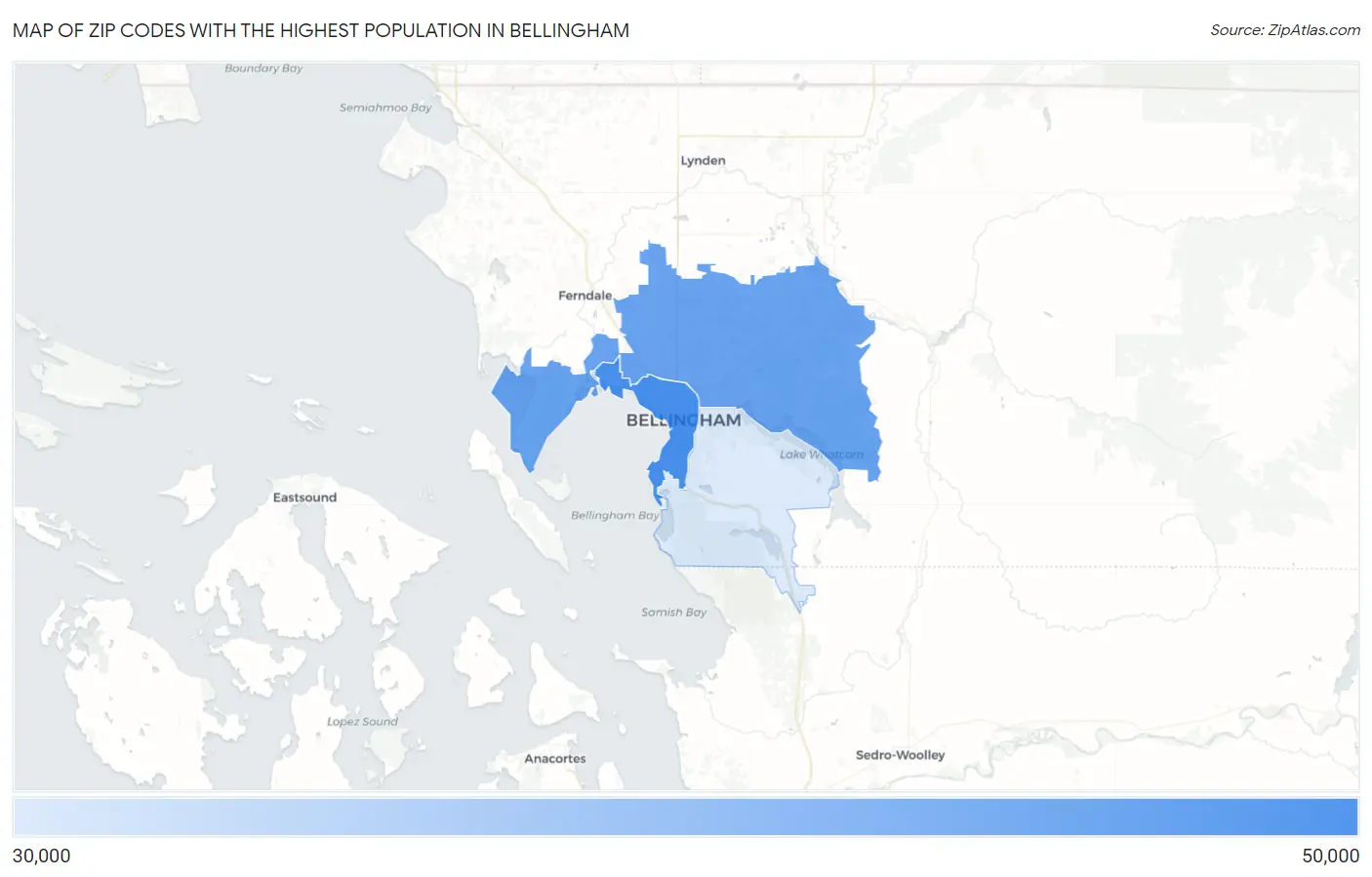 Zip Codes with the Highest Population in Bellingham Map