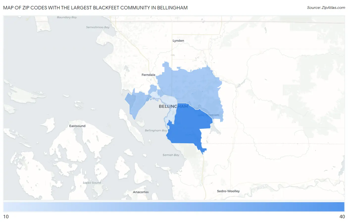 Zip Codes with the Largest Blackfeet Community in Bellingham Map