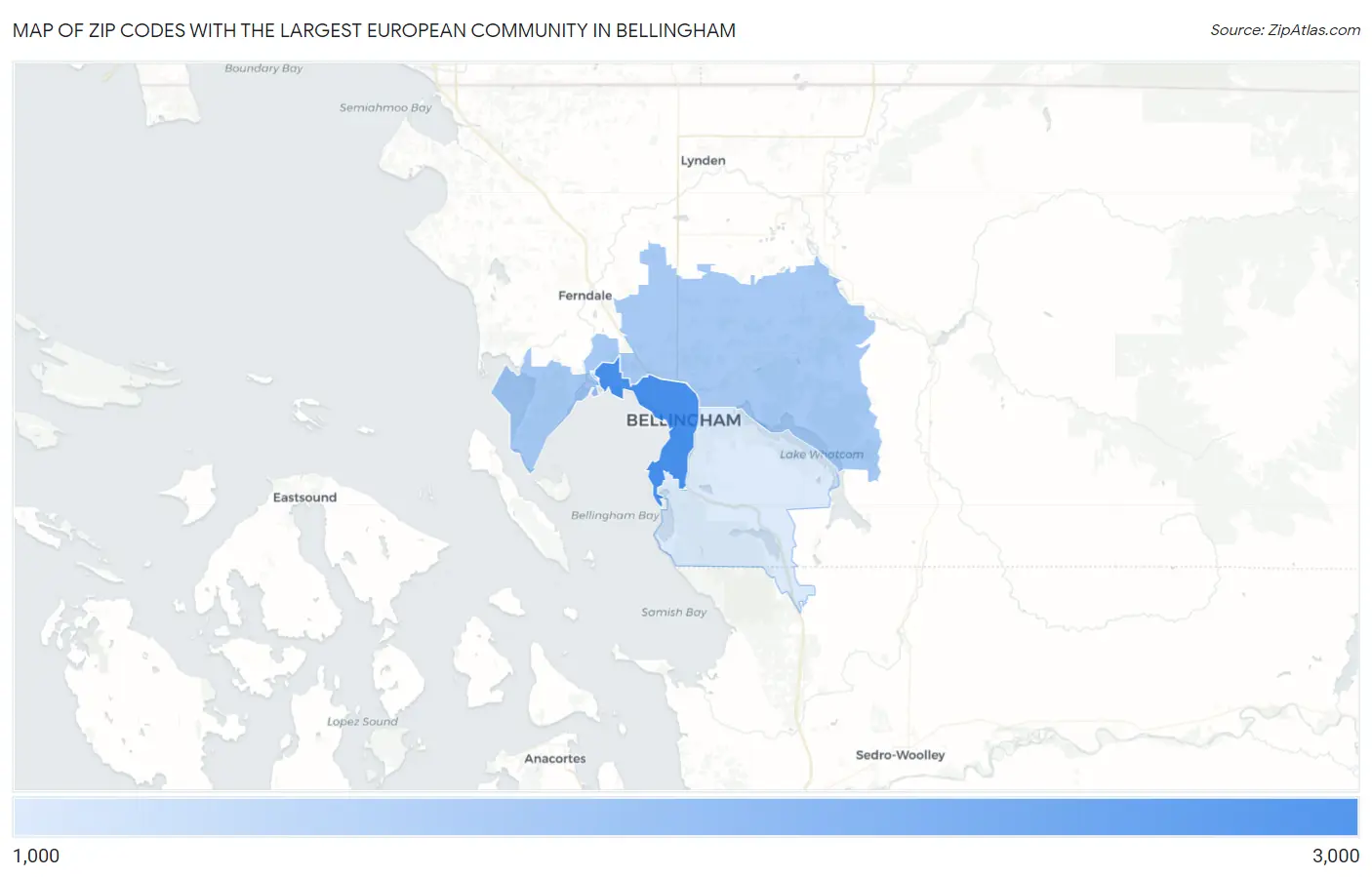 Zip Codes with the Largest European Community in Bellingham Map