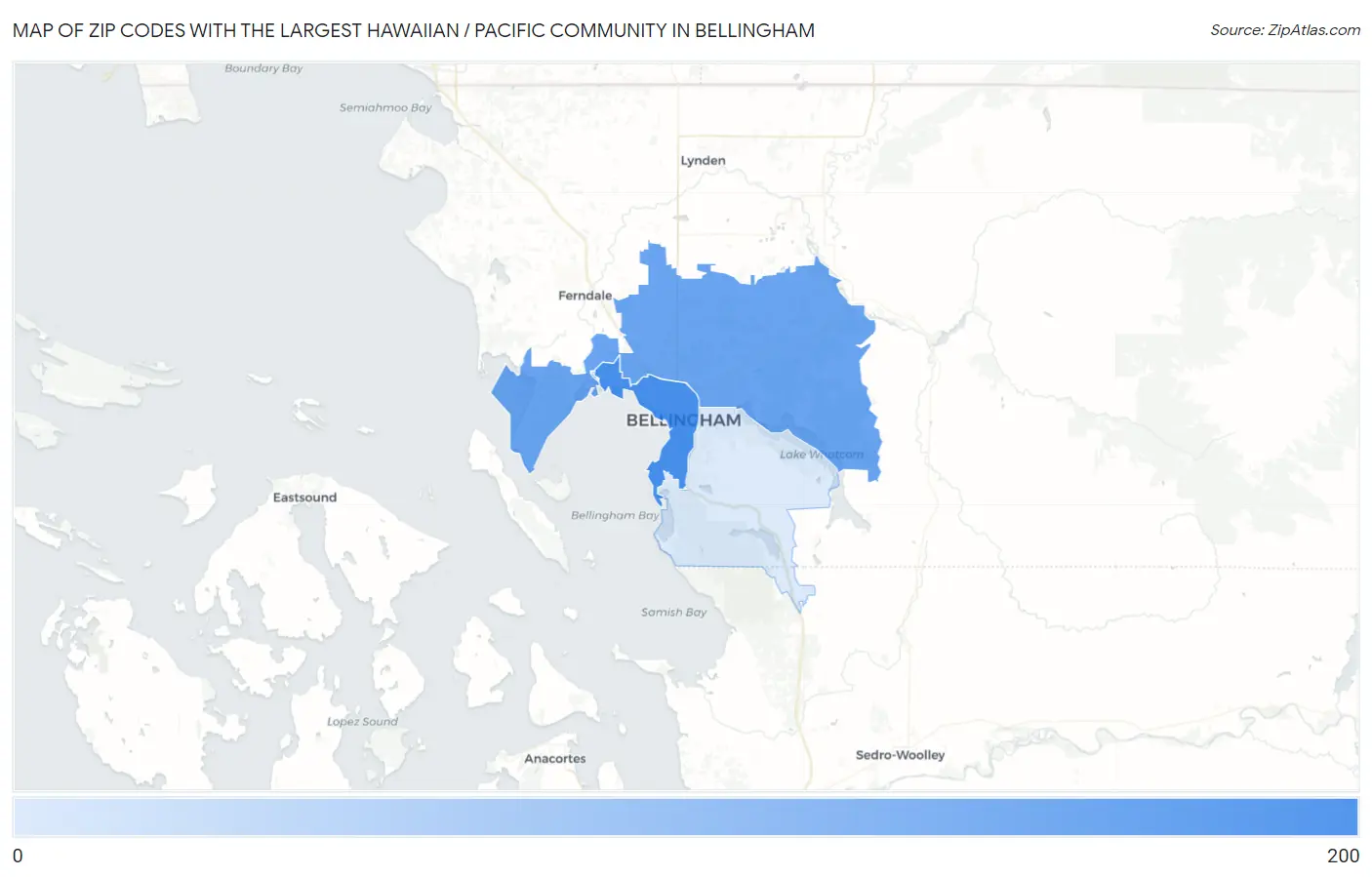 Zip Codes with the Largest Hawaiian / Pacific Community in Bellingham Map
