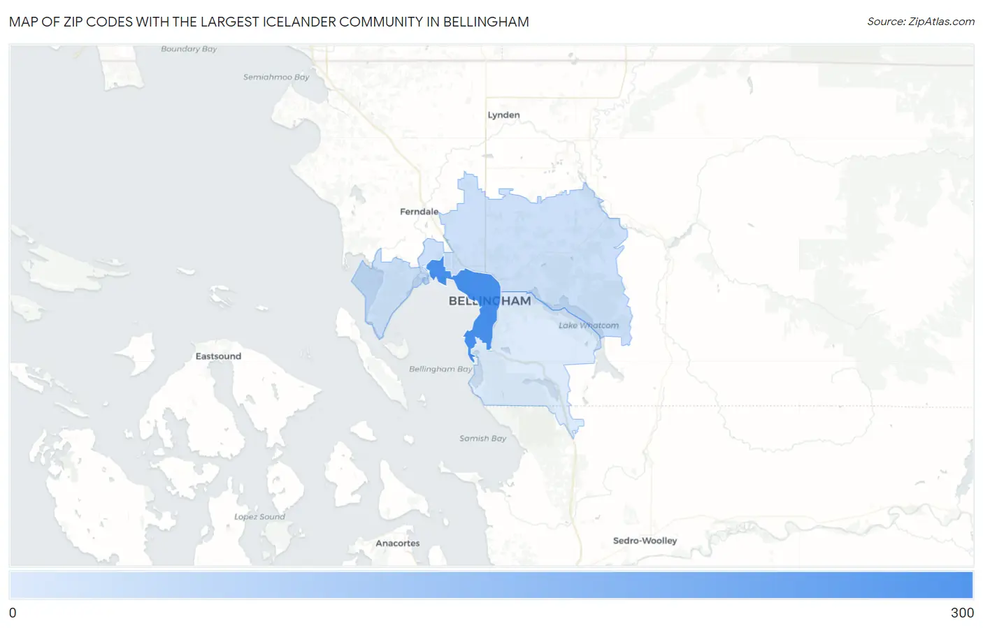 Zip Codes with the Largest Icelander Community in Bellingham Map
