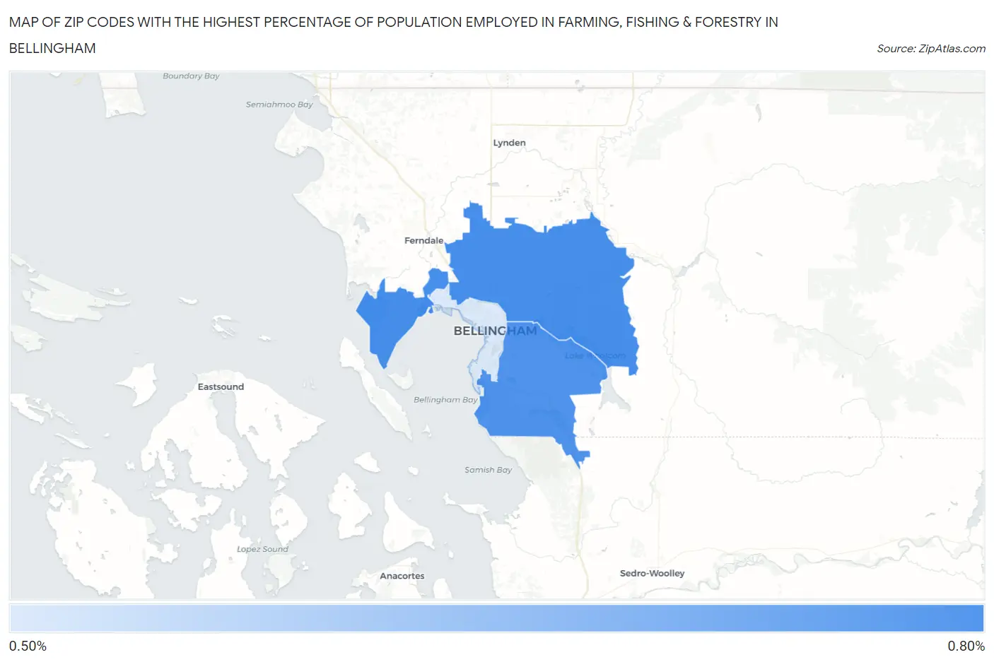 Zip Codes with the Highest Percentage of Population Employed in Farming, Fishing & Forestry in Bellingham Map