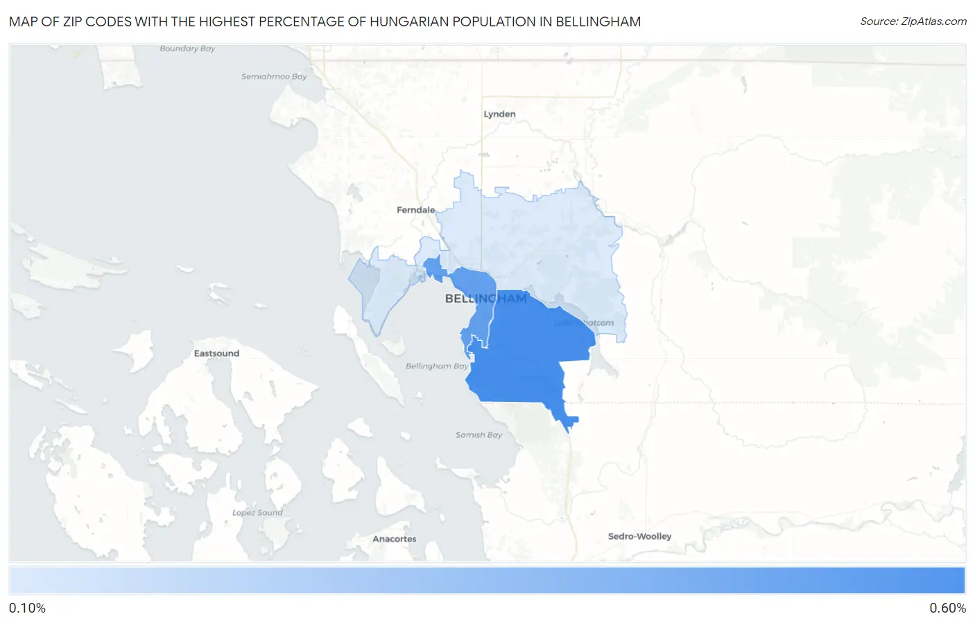 Zip Codes with the Highest Percentage of Hungarian Population in Bellingham Map