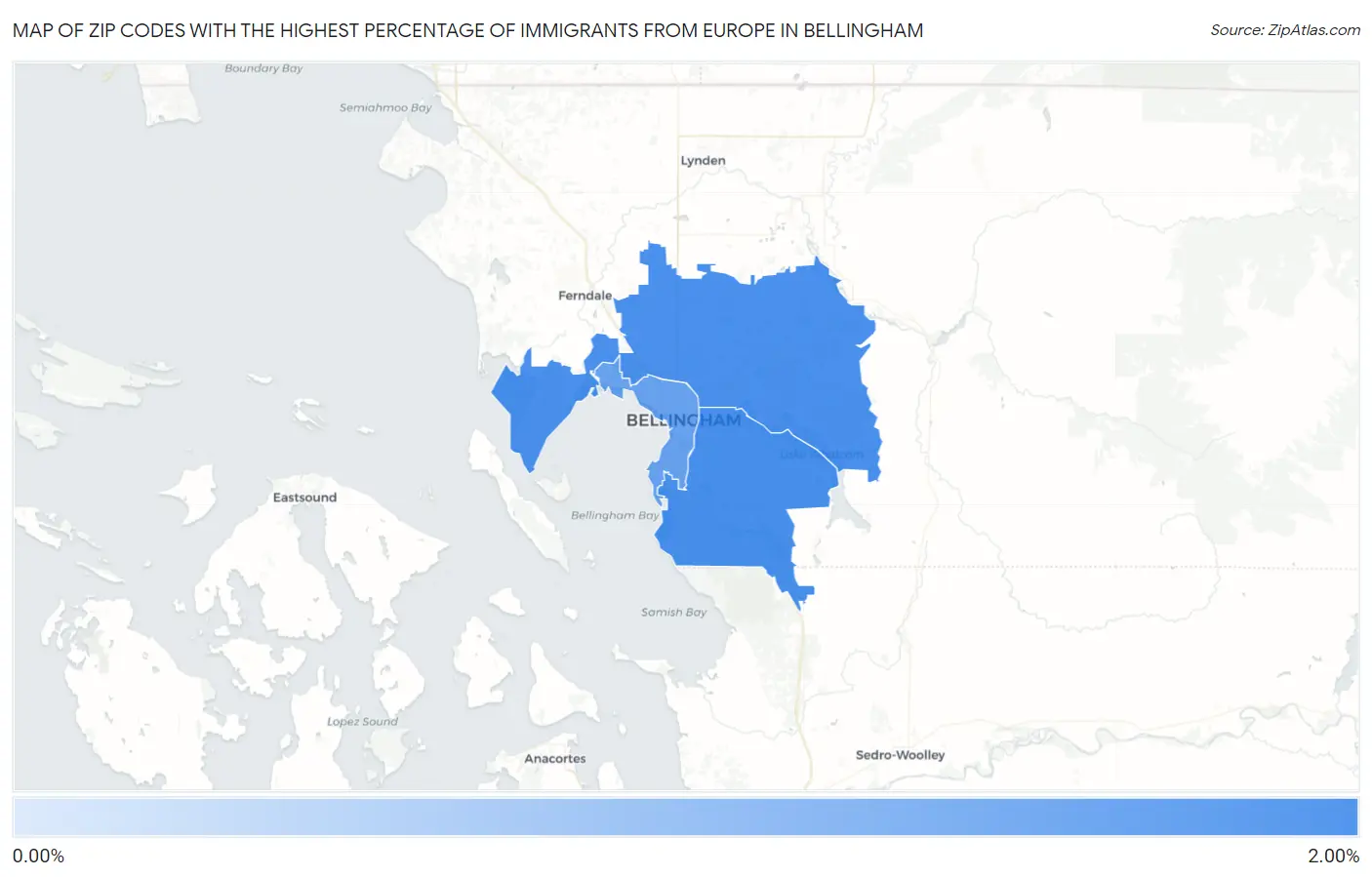 Zip Codes with the Highest Percentage of Immigrants from Europe in Bellingham Map