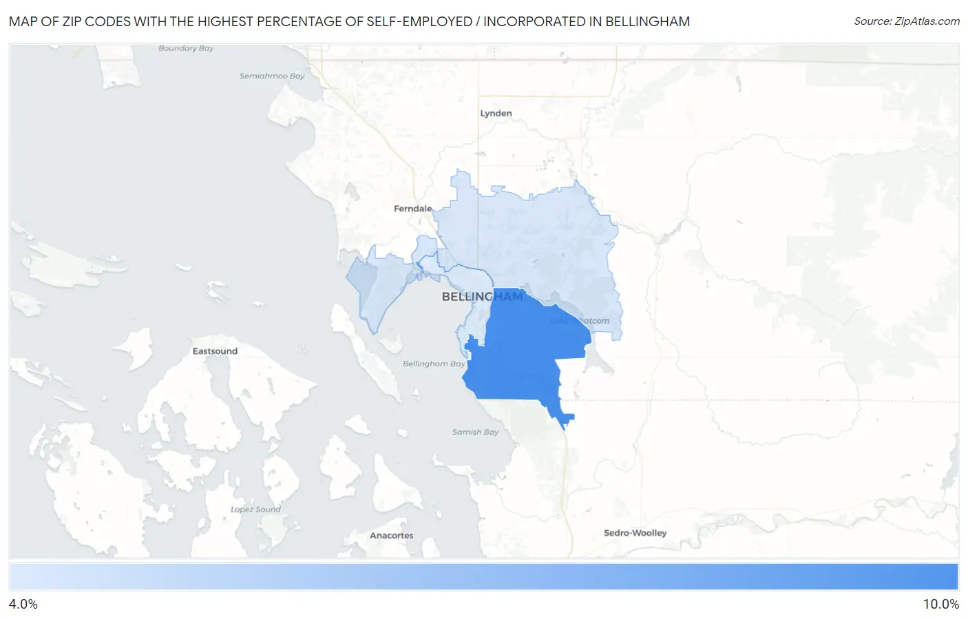 Zip Codes with the Highest Percentage of Self-Employed / Incorporated in Bellingham Map