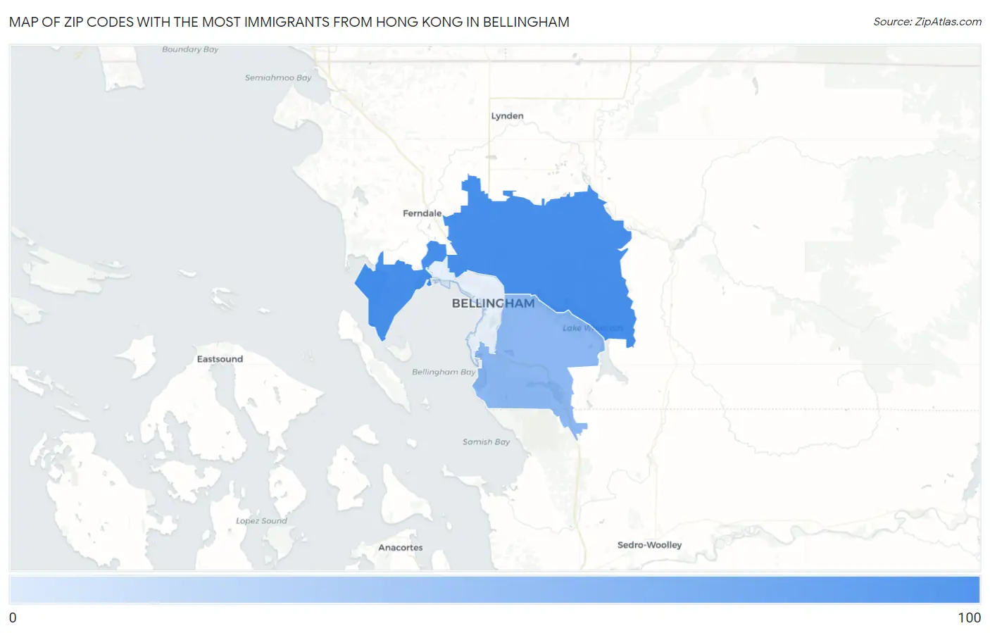 Zip Codes with the Most Immigrants from Hong Kong in Bellingham Map