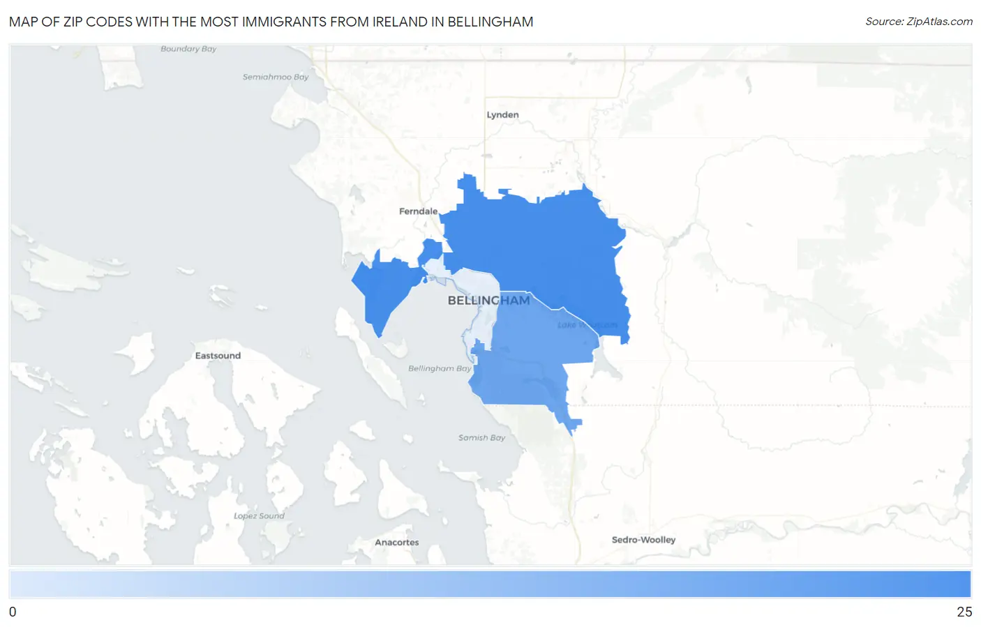 Zip Codes with the Most Immigrants from Ireland in Bellingham Map