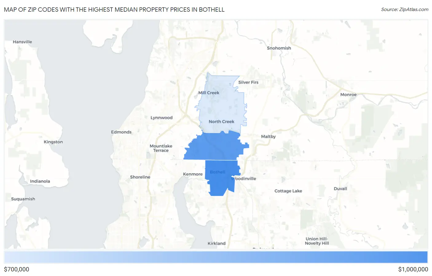 Zip Codes with the Highest Median Property Prices in Bothell Map