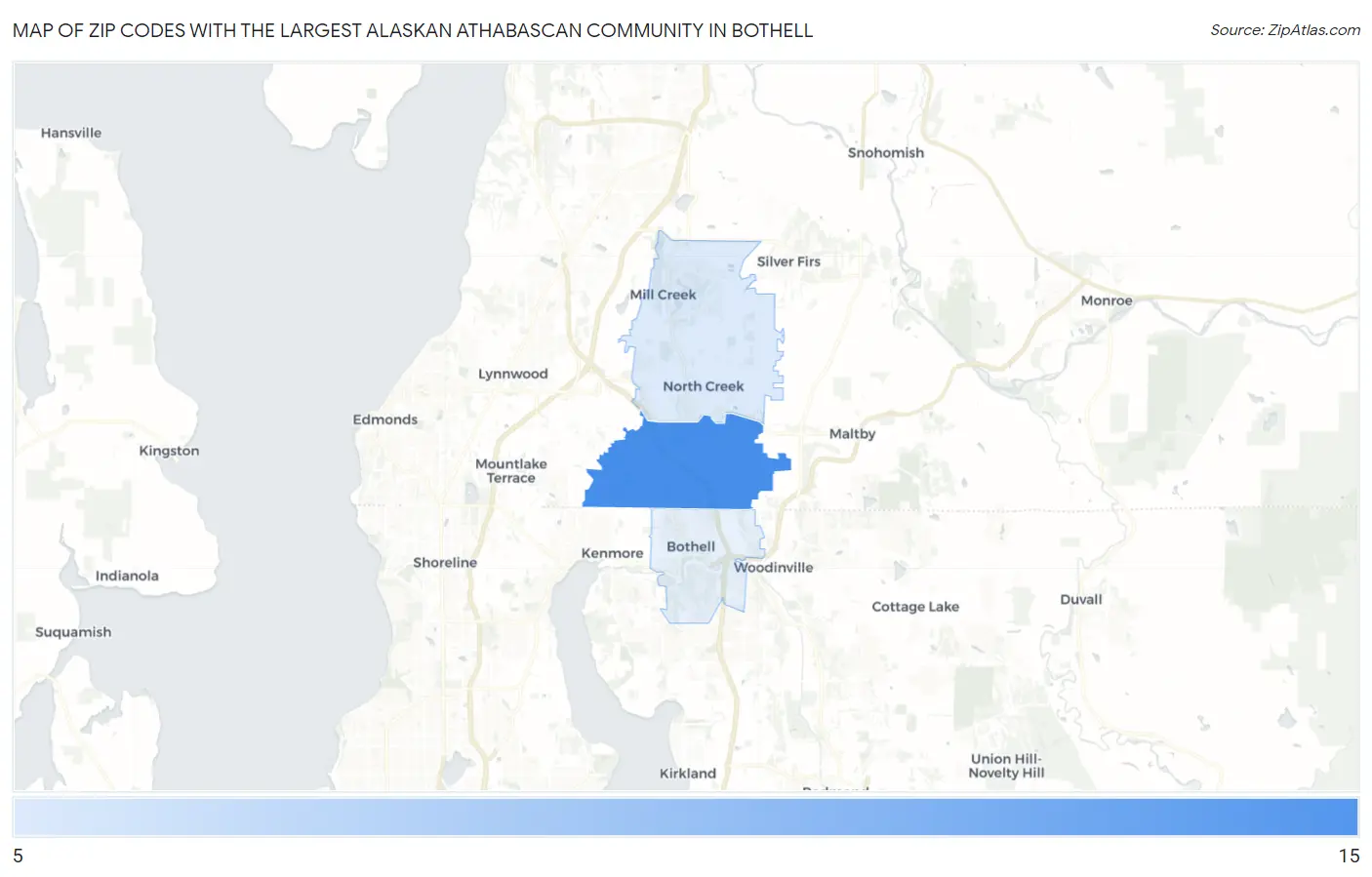 Zip Codes with the Largest Alaskan Athabascan Community in Bothell Map