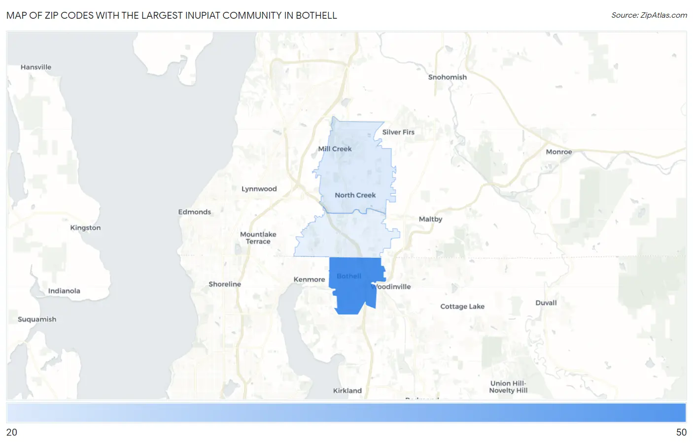 Zip Codes with the Largest Inupiat Community in Bothell Map