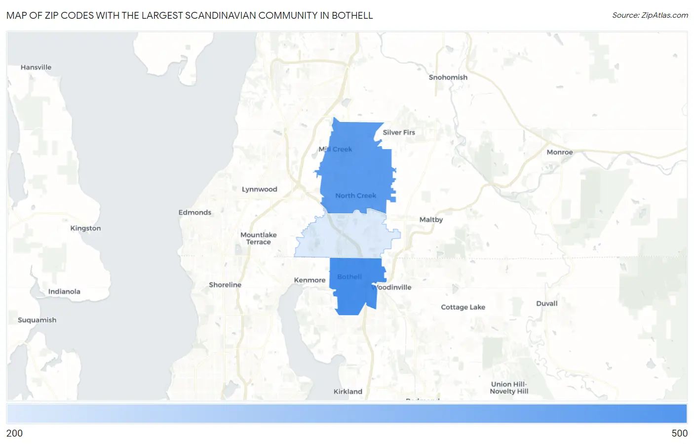 Zip Codes with the Largest Scandinavian Community in Bothell Map