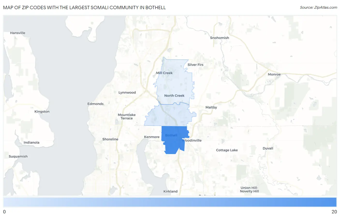 Zip Codes with the Largest Somali Community in Bothell Map