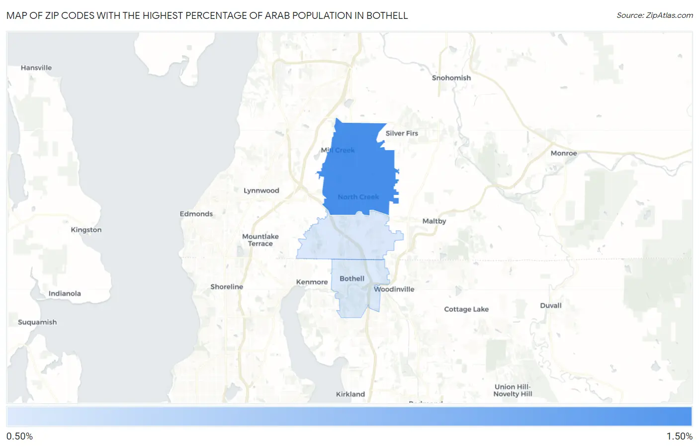 Zip Codes with the Highest Percentage of Arab Population in Bothell Map