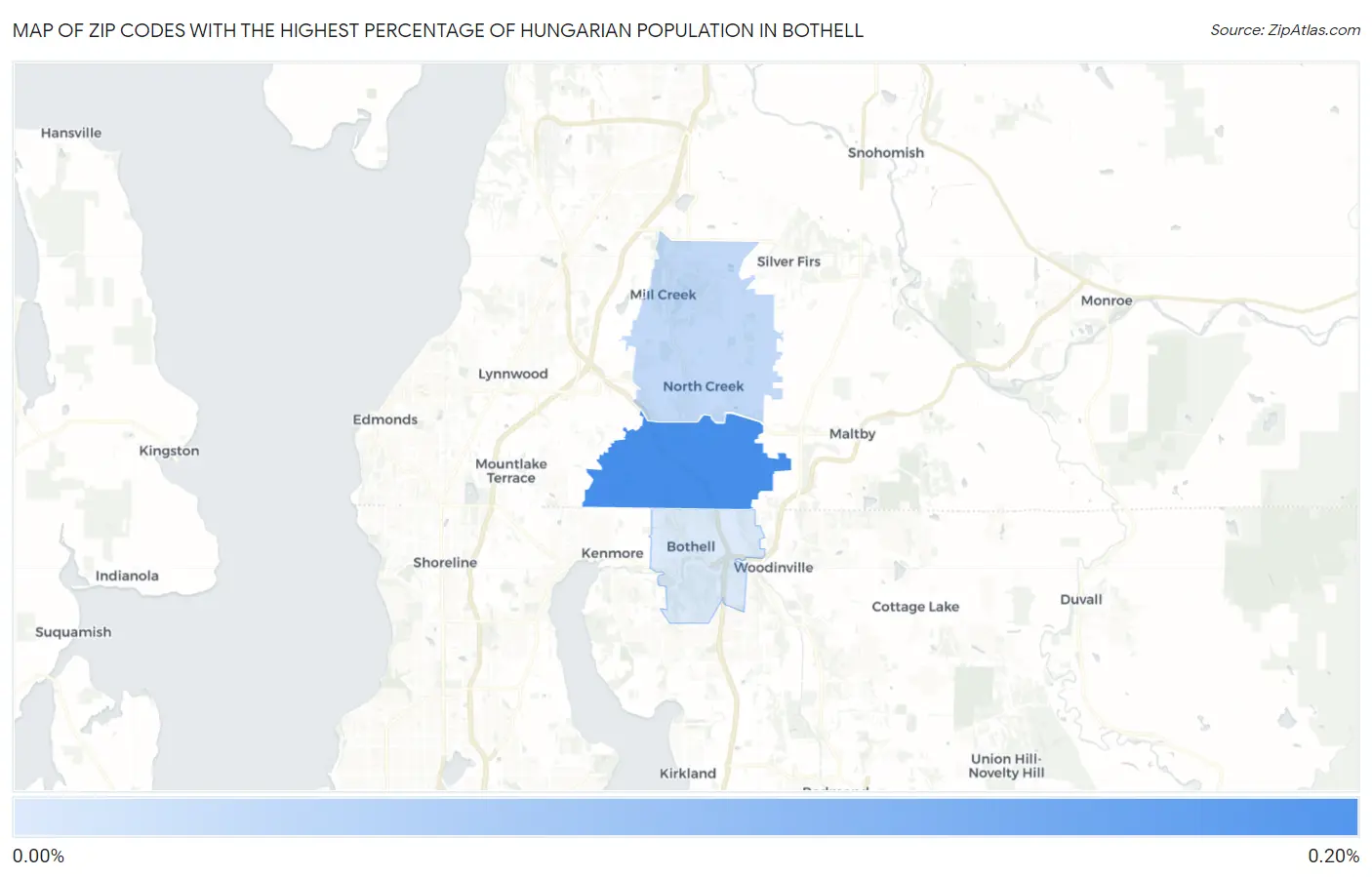 Zip Codes with the Highest Percentage of Hungarian Population in Bothell Map