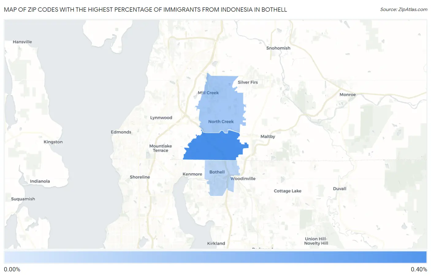 Zip Codes with the Highest Percentage of Immigrants from Indonesia in Bothell Map