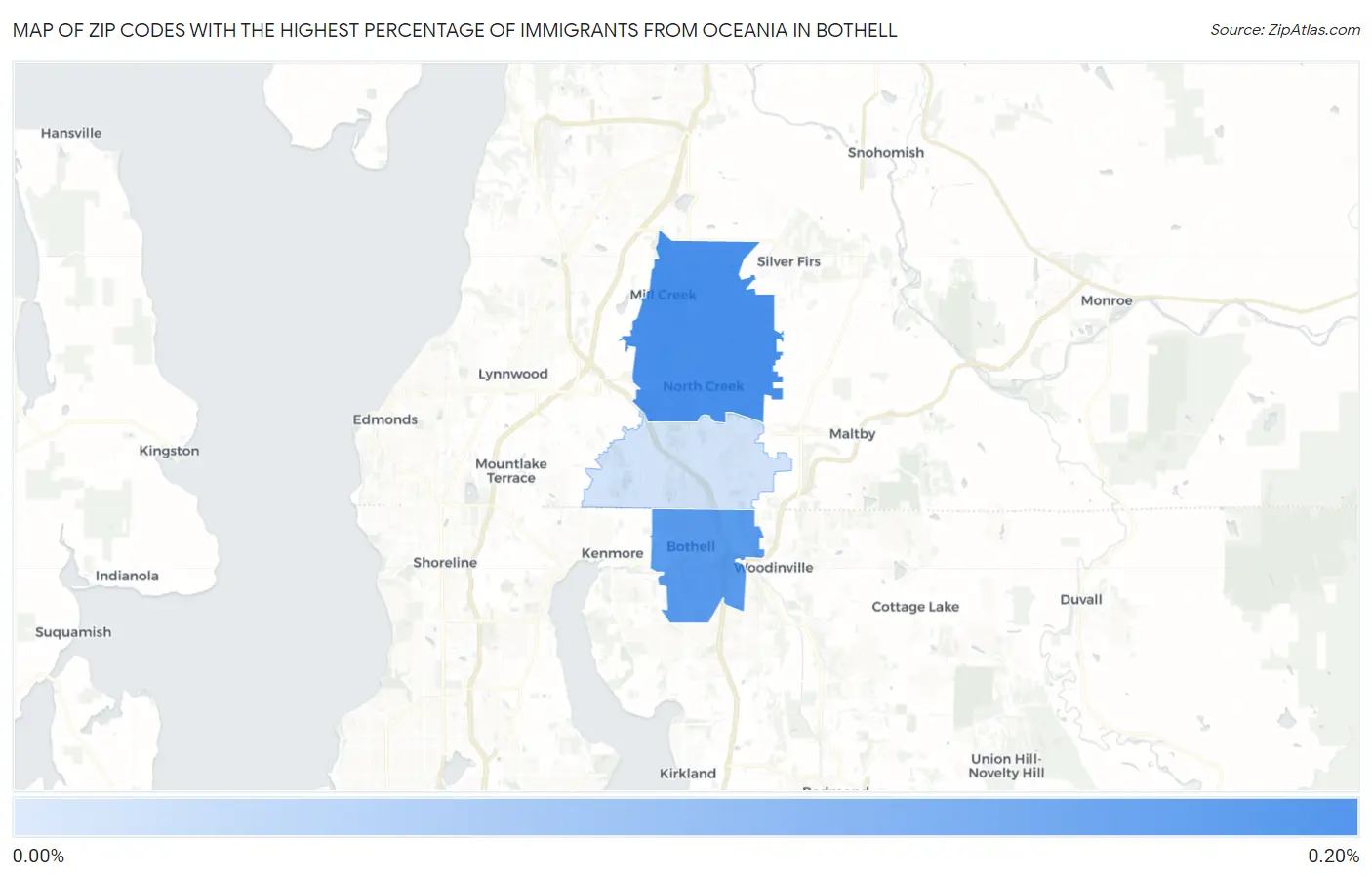 Zip Codes with the Highest Percentage of Immigrants from Oceania in Bothell Map