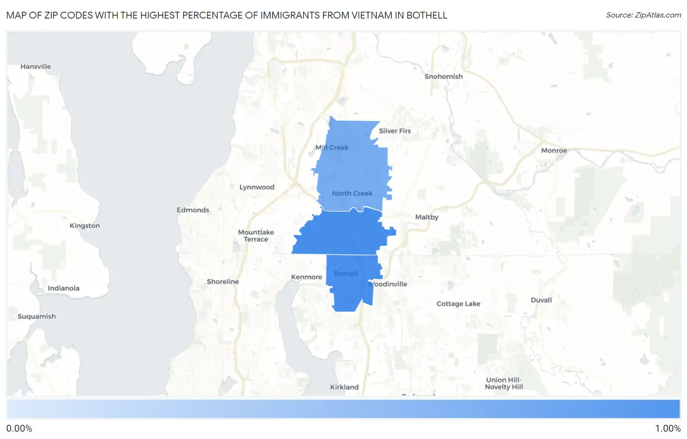 Zip Codes with the Highest Percentage of Immigrants from Vietnam in Bothell Map