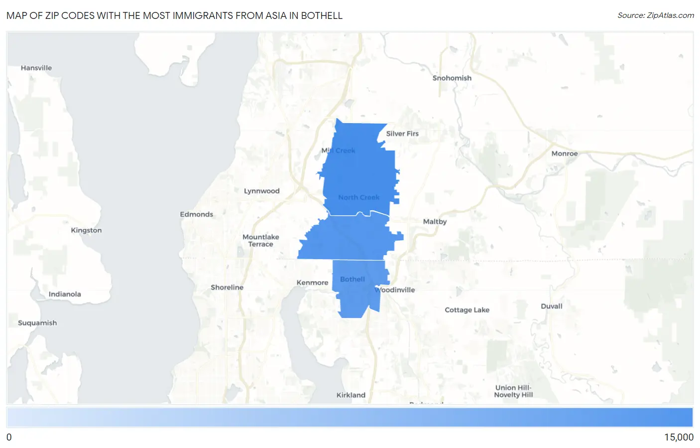 Zip Codes with the Most Immigrants from Asia in Bothell Map