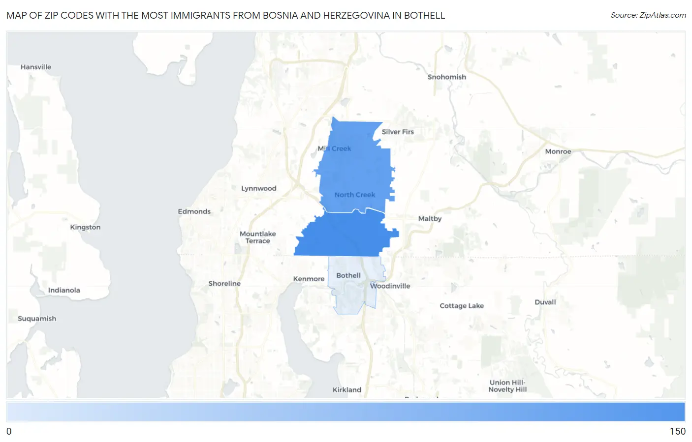 Zip Codes with the Most Immigrants from Bosnia and Herzegovina in Bothell Map