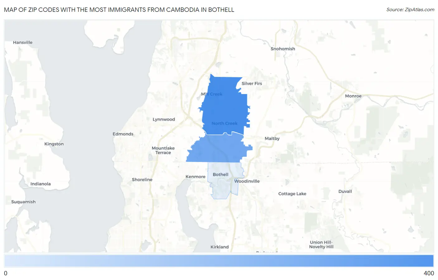 Zip Codes with the Most Immigrants from Cambodia in Bothell Map