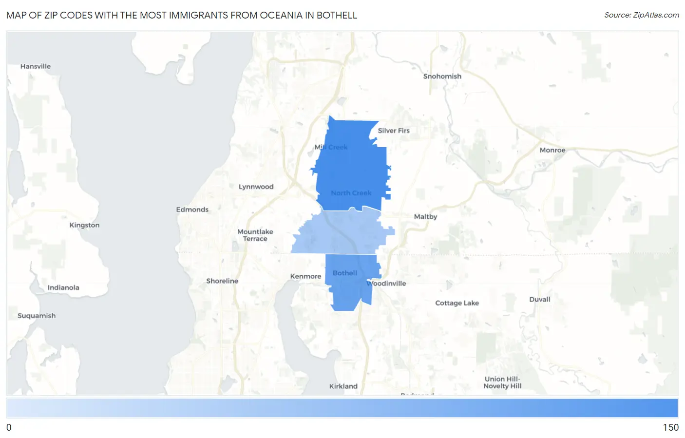 Zip Codes with the Most Immigrants from Oceania in Bothell Map
