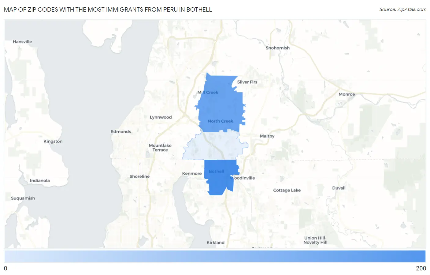 Zip Codes with the Most Immigrants from Peru in Bothell Map