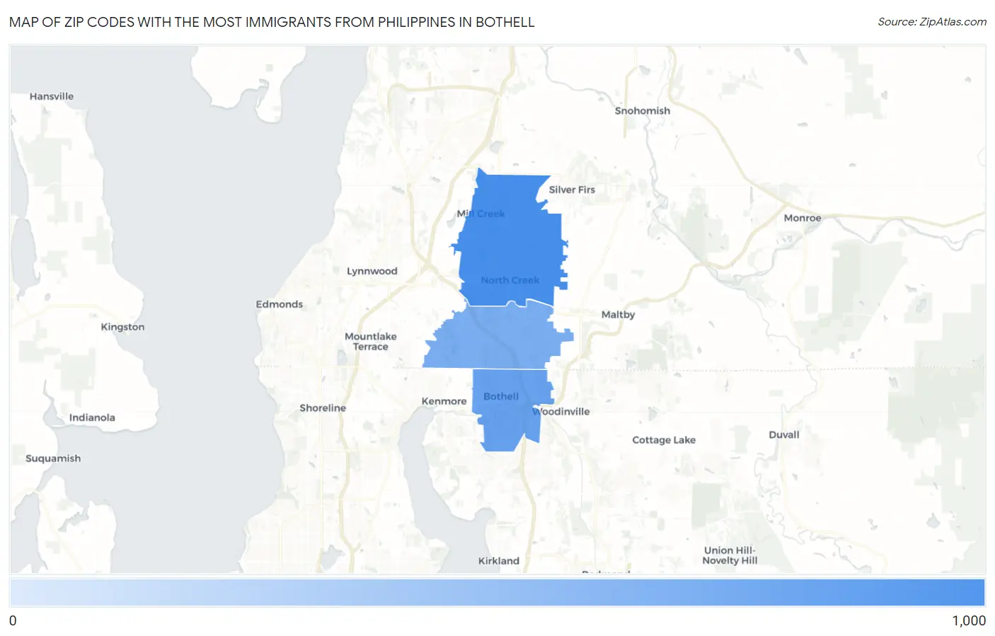 Zip Codes with the Most Immigrants from Philippines in Bothell Map