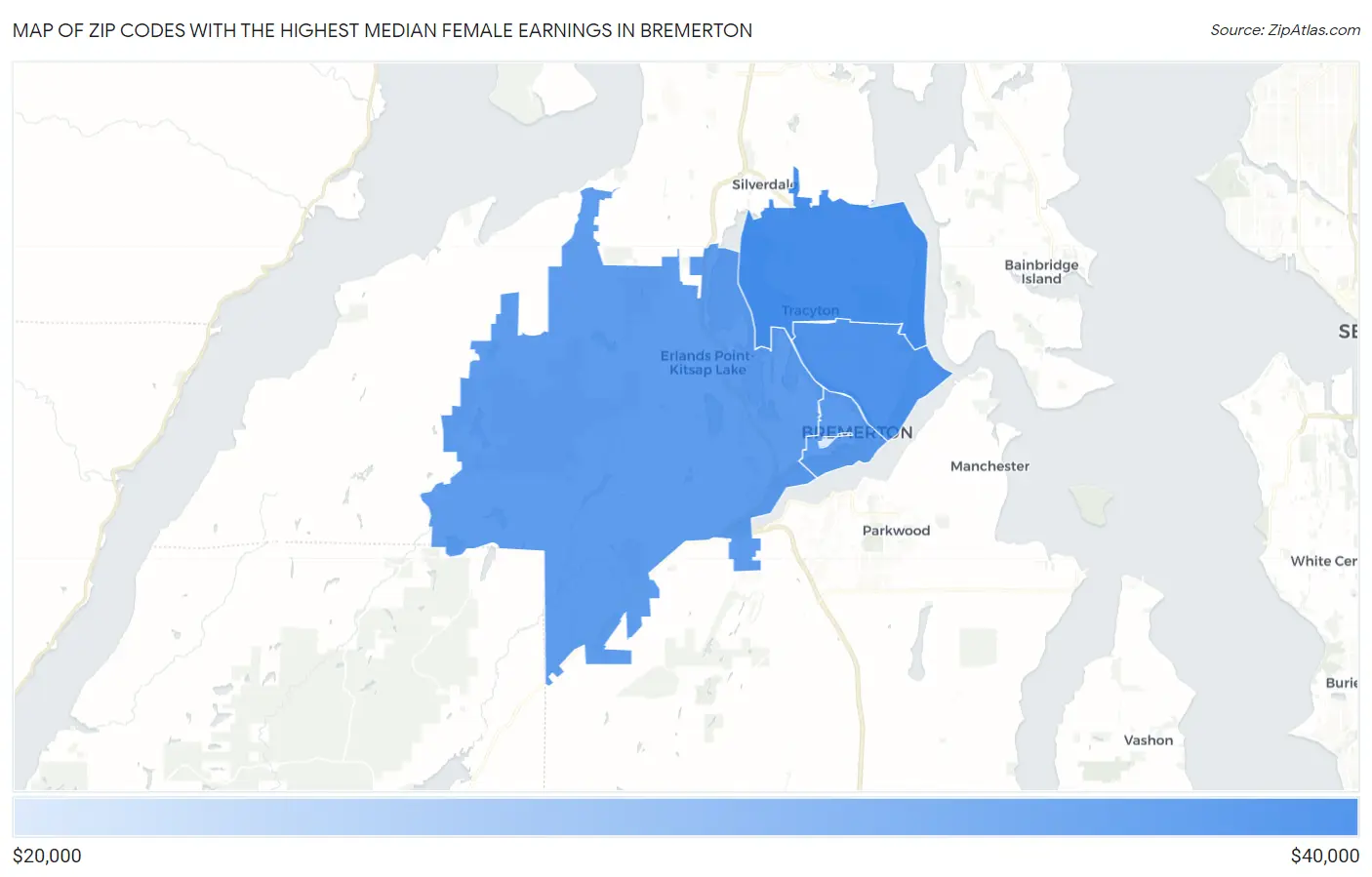 Zip Codes with the Highest Median Female Earnings in Bremerton Map