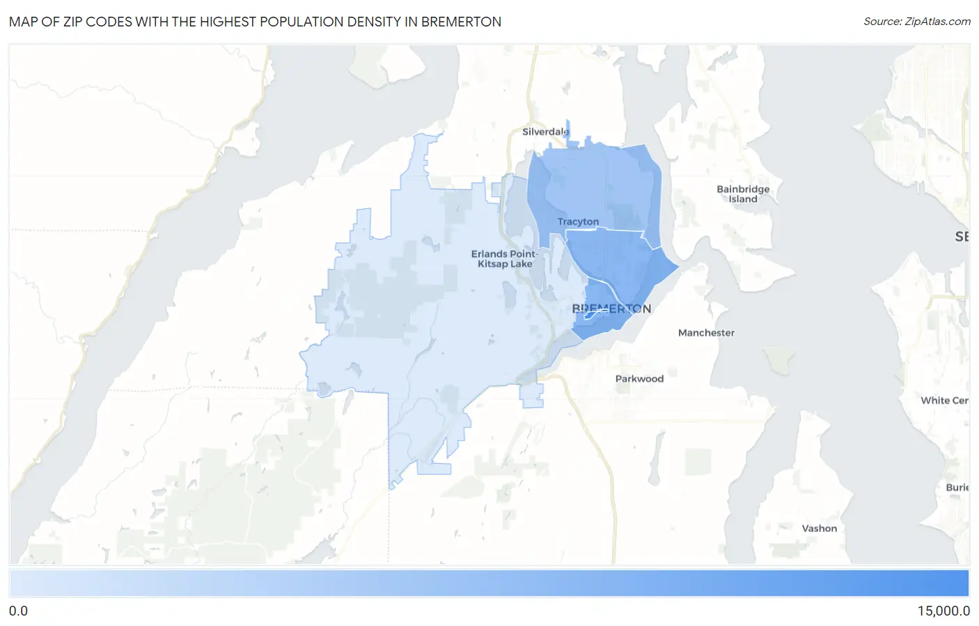 Zip Codes with the Highest Population Density in Bremerton Map