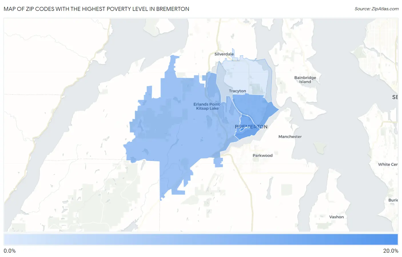 Zip Codes with the Highest Poverty Level in Bremerton Map