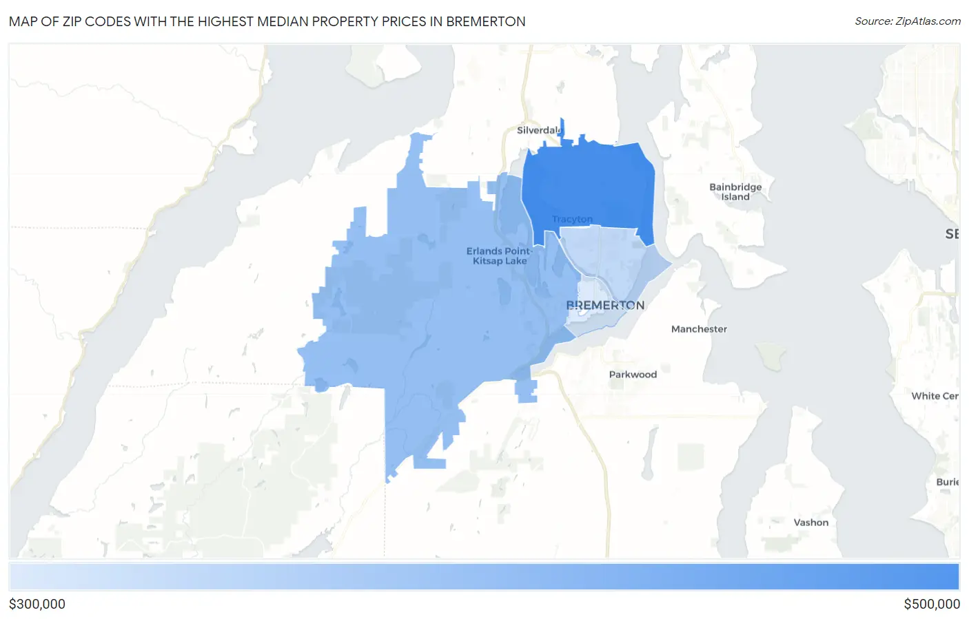 Zip Codes with the Highest Median Property Prices in Bremerton Map
