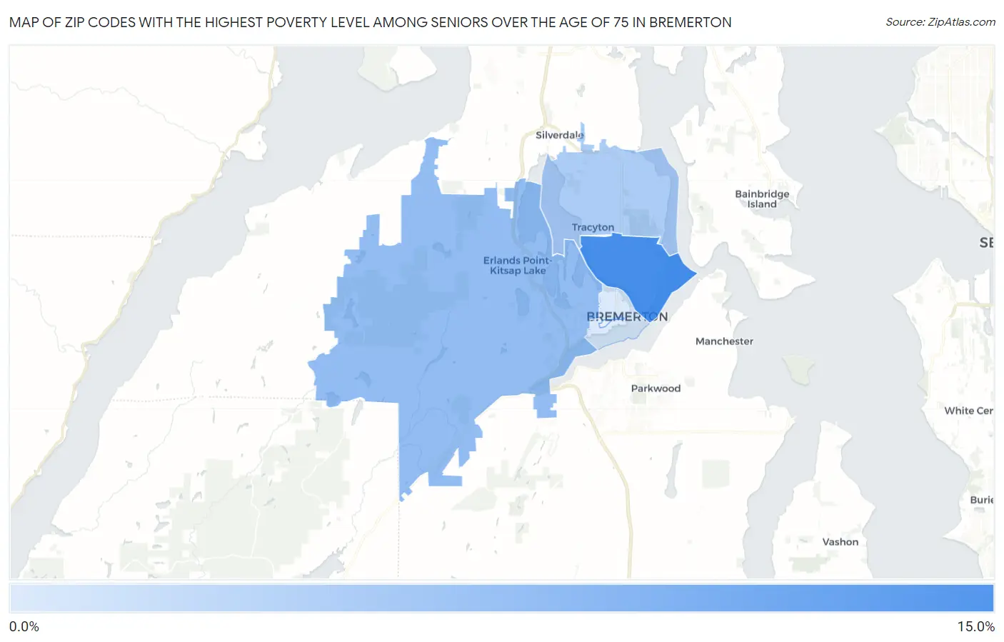 Zip Codes with the Highest Poverty Level Among Seniors Over the Age of 75 in Bremerton Map