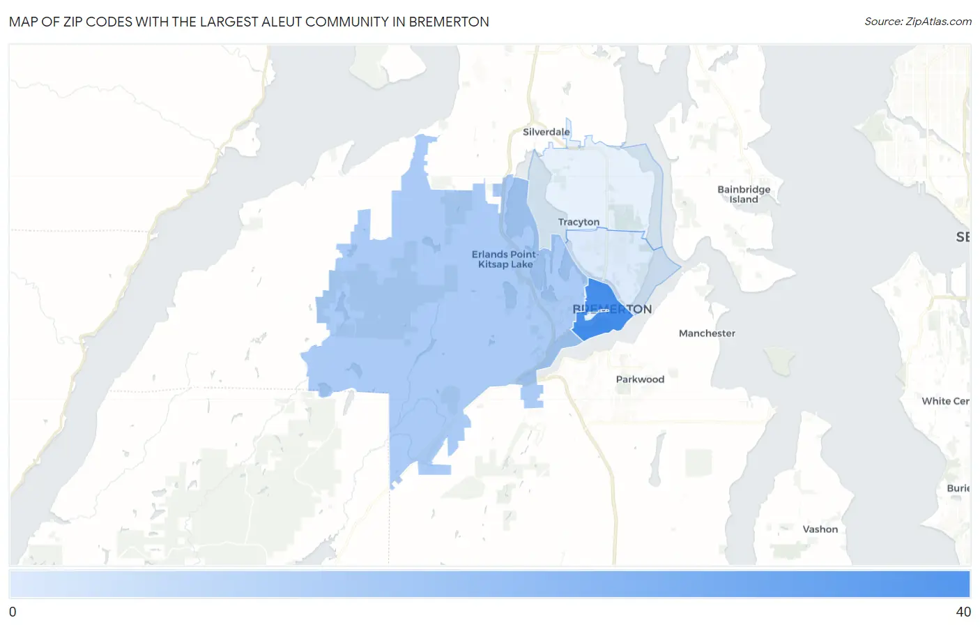 Zip Codes with the Largest Aleut Community in Bremerton Map
