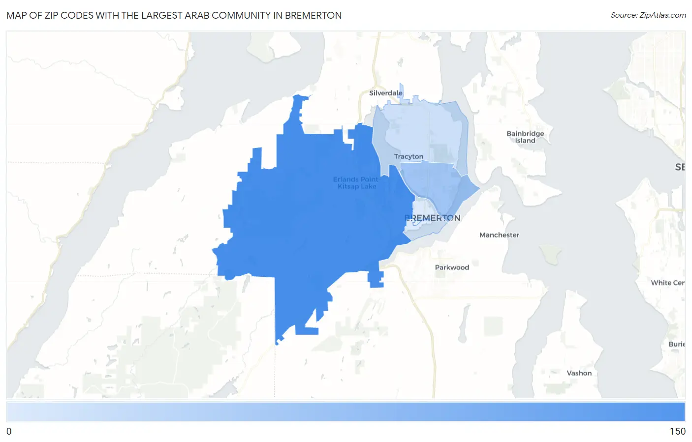 Zip Codes with the Largest Arab Community in Bremerton Map