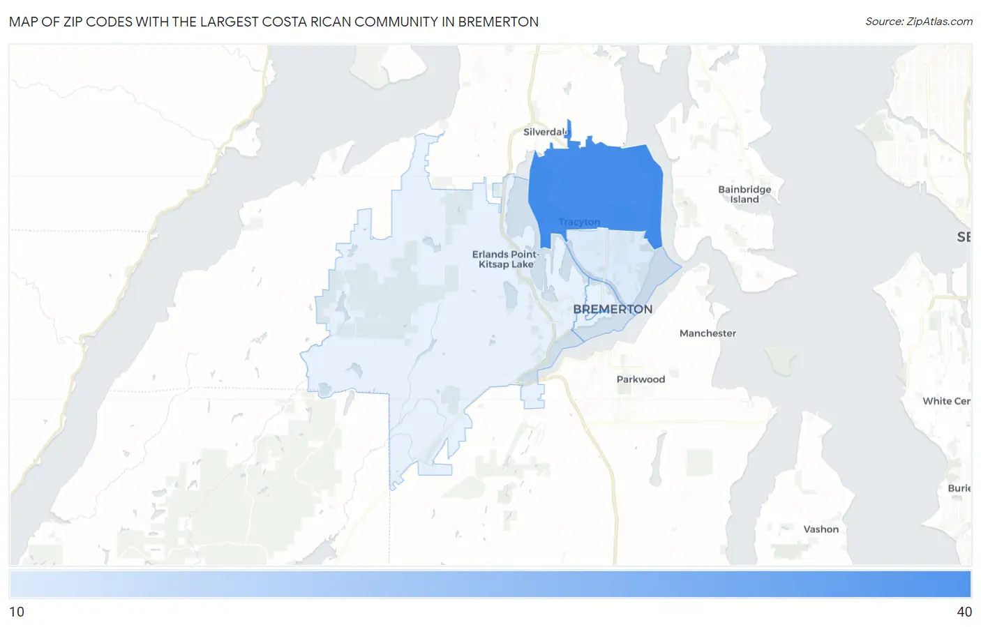 Zip Codes with the Largest Costa Rican Community in Bremerton Map