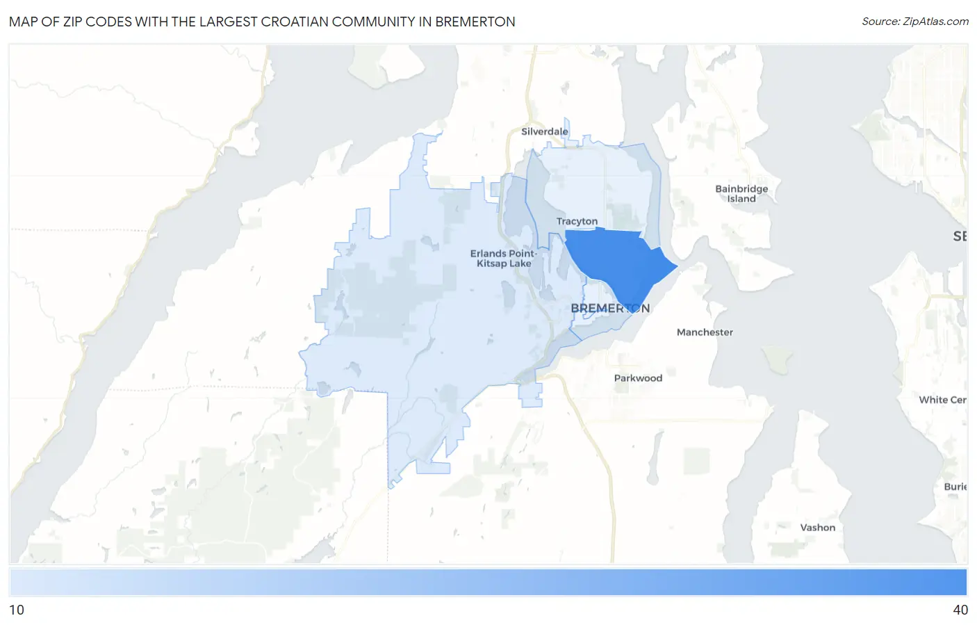 Zip Codes with the Largest Croatian Community in Bremerton Map