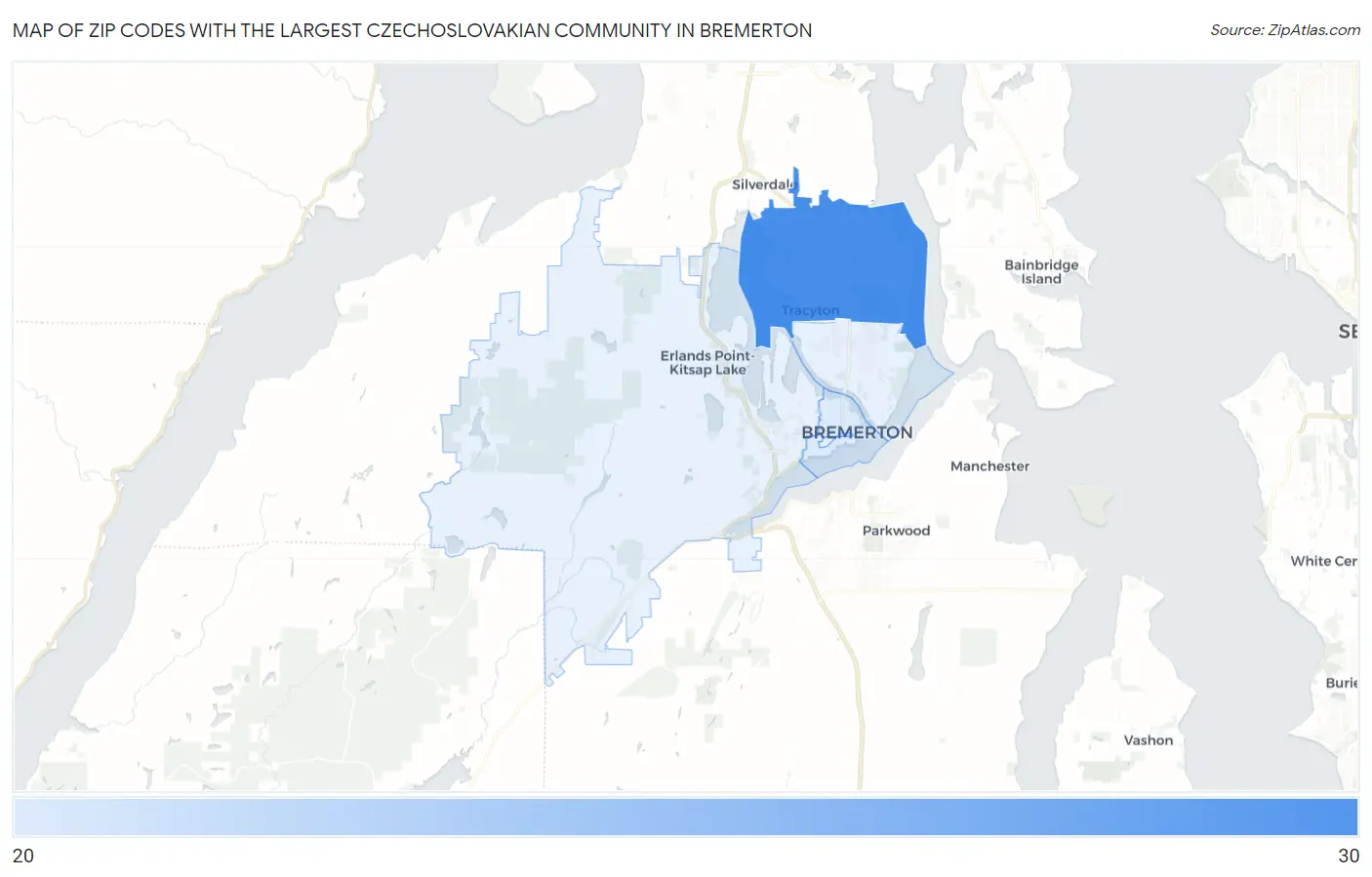Zip Codes with the Largest Czechoslovakian Community in Bremerton Map