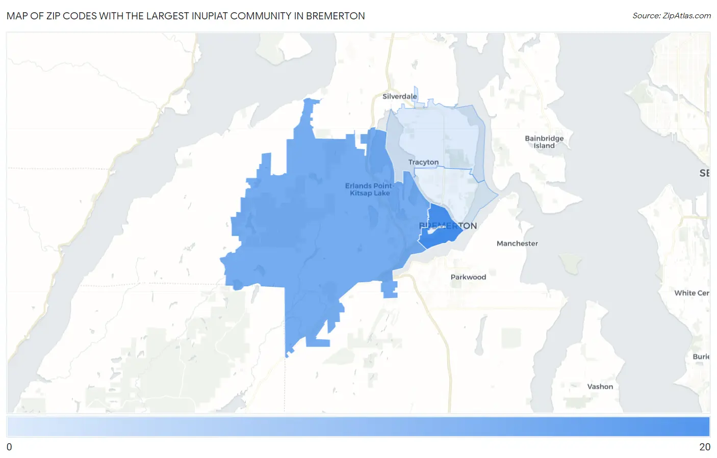 Zip Codes with the Largest Inupiat Community in Bremerton Map