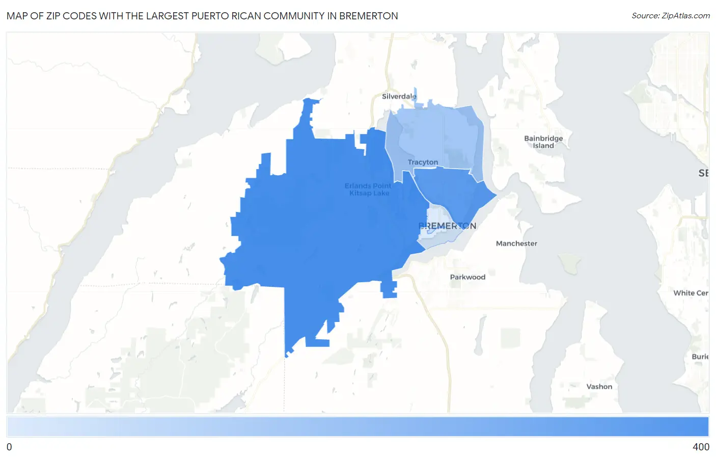 Zip Codes with the Largest Puerto Rican Community in Bremerton Map