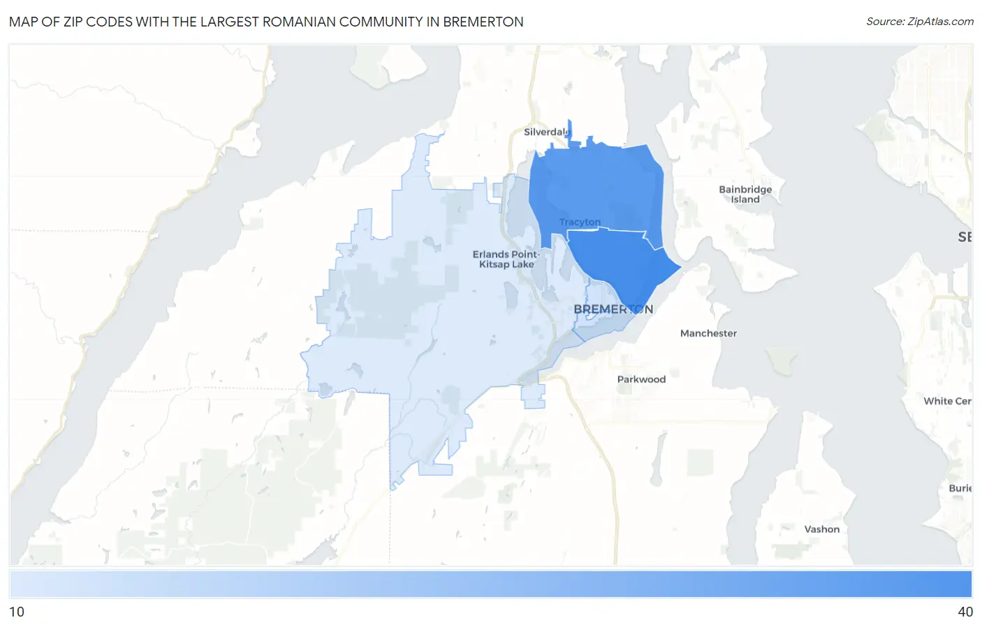 Zip Codes with the Largest Romanian Community in Bremerton Map
