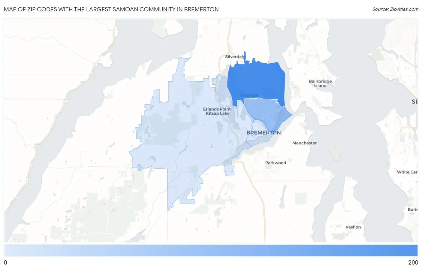 Zip Codes with the Largest Samoan Community in Bremerton Map