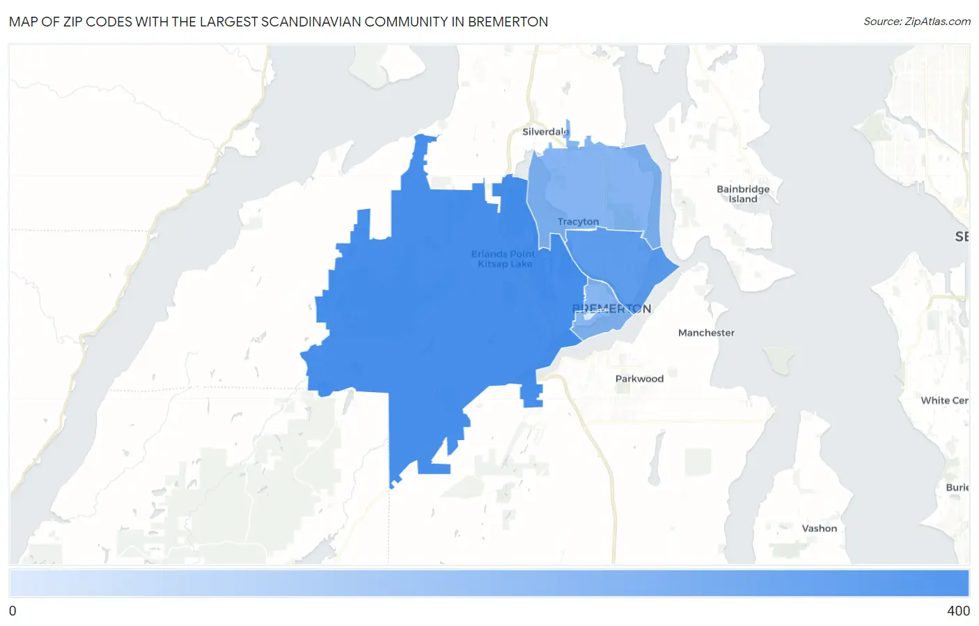 Zip Codes with the Largest Scandinavian Community in Bremerton Map