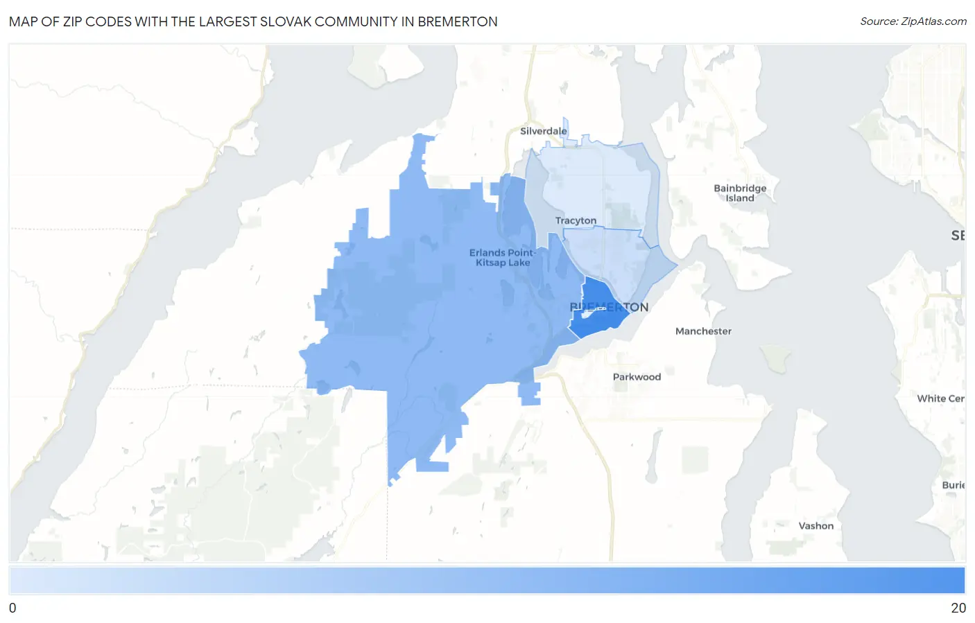 Zip Codes with the Largest Slovak Community in Bremerton Map