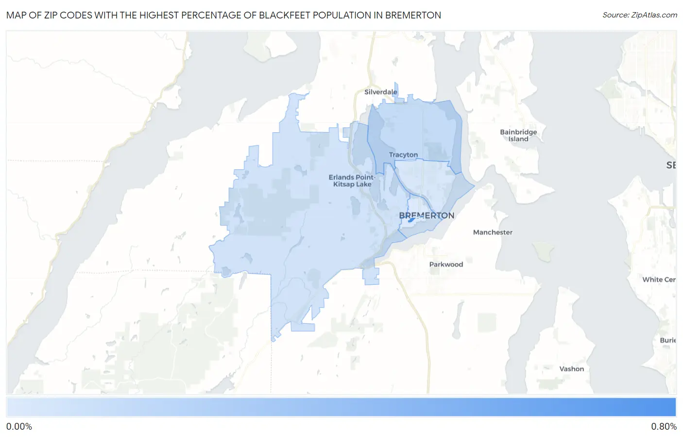 Zip Codes with the Highest Percentage of Blackfeet Population in Bremerton Map
