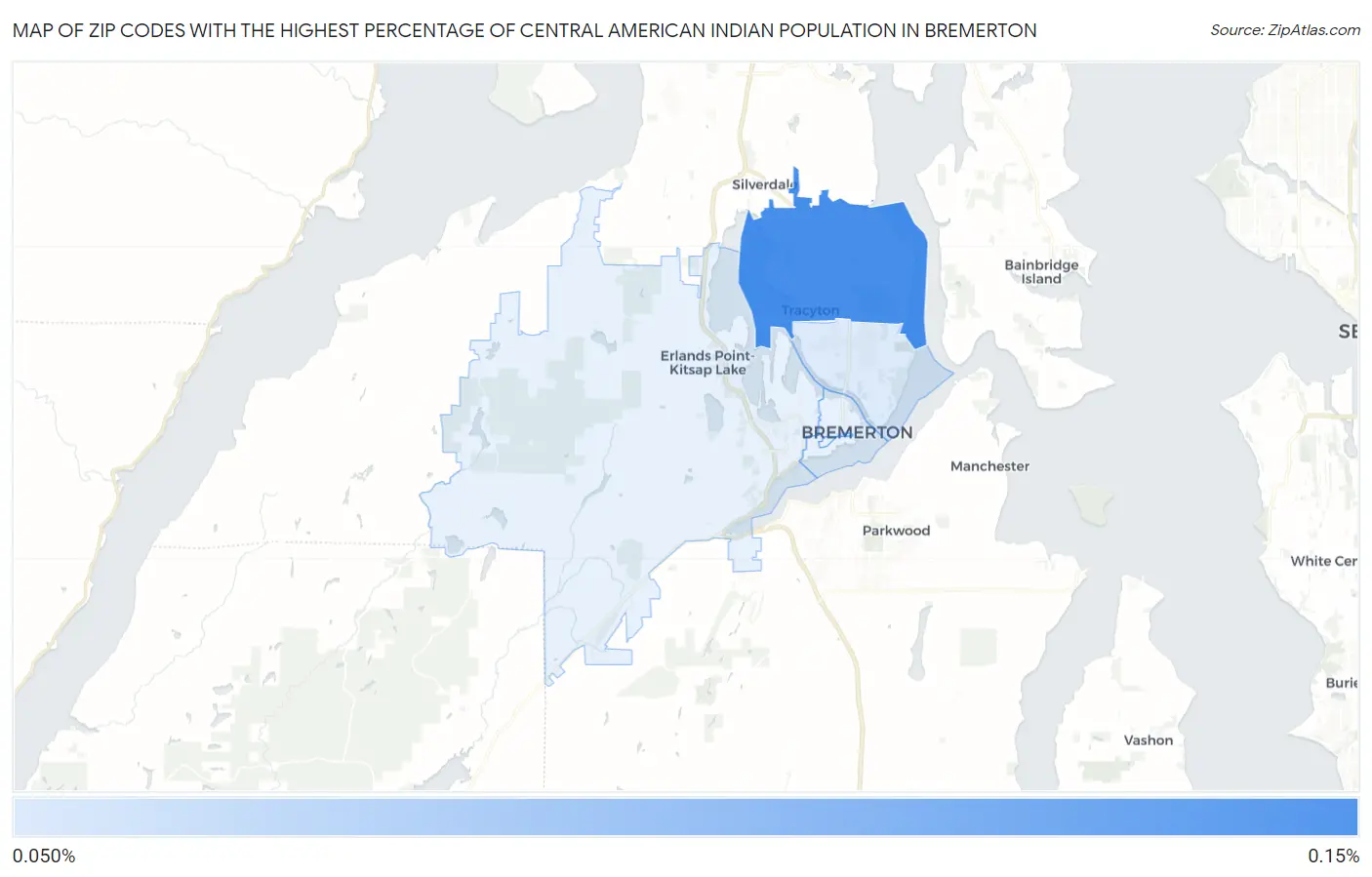 Zip Codes with the Highest Percentage of Central American Indian Population in Bremerton Map