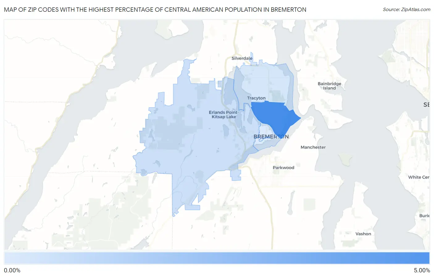 Zip Codes with the Highest Percentage of Central American Population in Bremerton Map